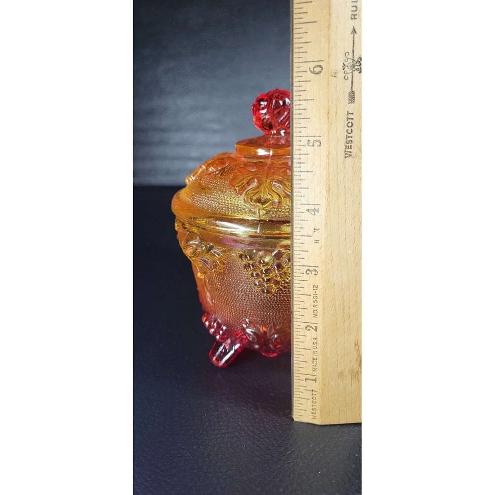 Vintage Jeannette Glass Amberina Glass Footed Candy Bowl Dish W Lid Grape